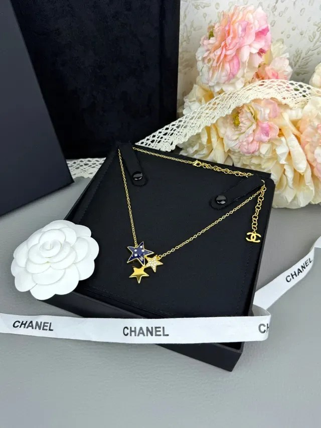 Gold Navy Chain Three-Star Pendant Cluster Necklace 7
