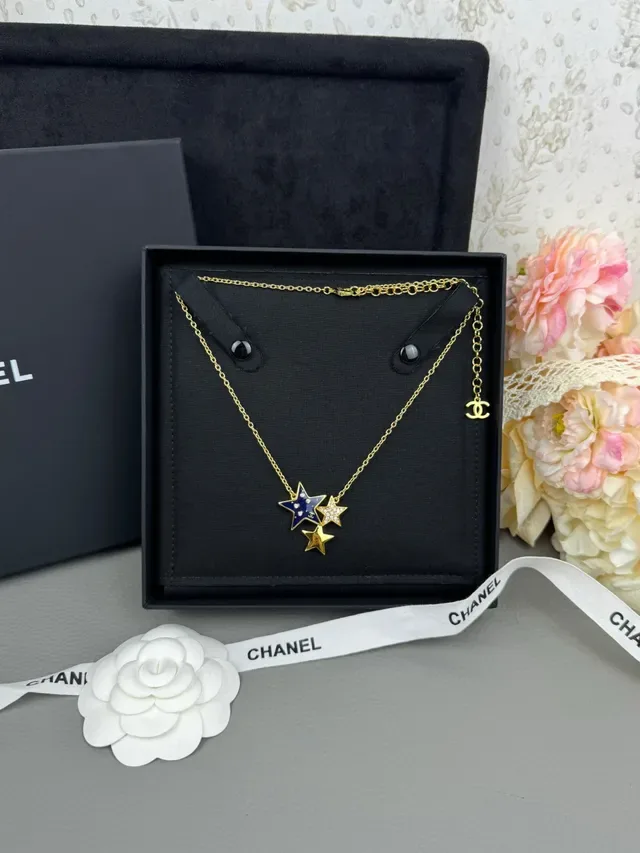 Gold Navy Chain Three-Star Pendant Cluster Necklace 8