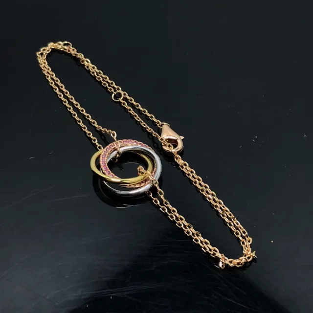 Gold Pink Interlocking Triple-Ring Pendant Pavé-Set Stones Necklace 3