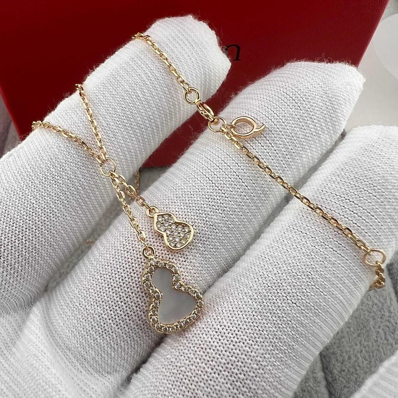 Gold Red Chain Double-Gourd Pendant Necklace 4
