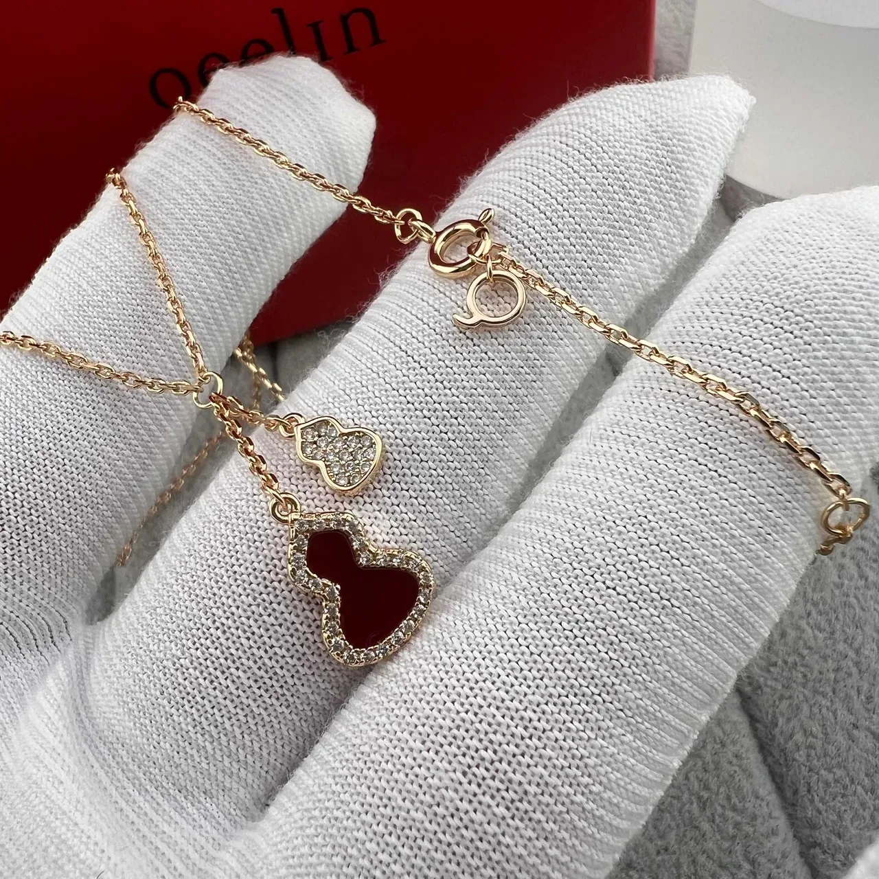 Gold Red Chain Double-Gourd Pendant Necklace 5