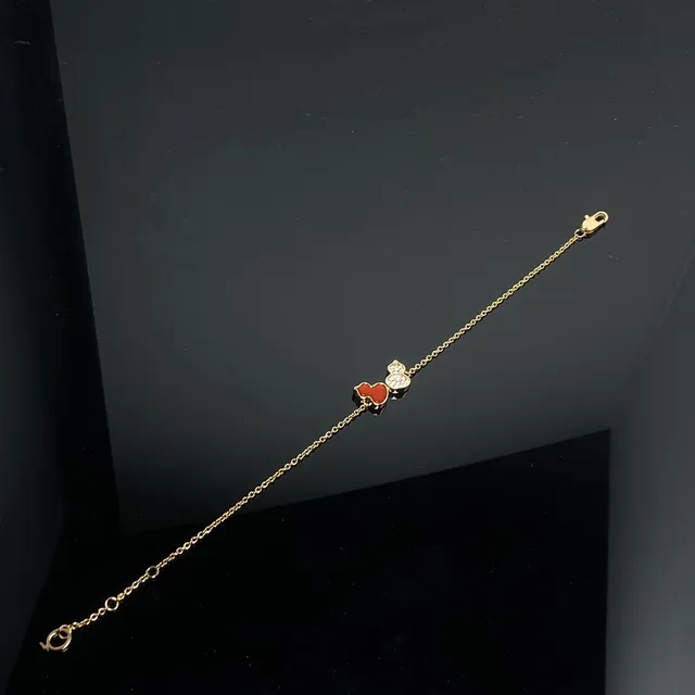 Gold Red Chain Enamel Heart Charm Bracelet 3