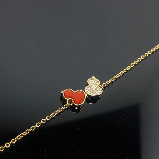 Gold Red Chain Enamel Heart Charm Bracelet 4
