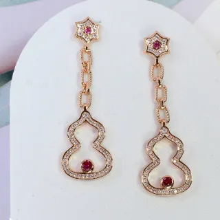 Gold Red Gourd-Shaped Star-Top Earrings