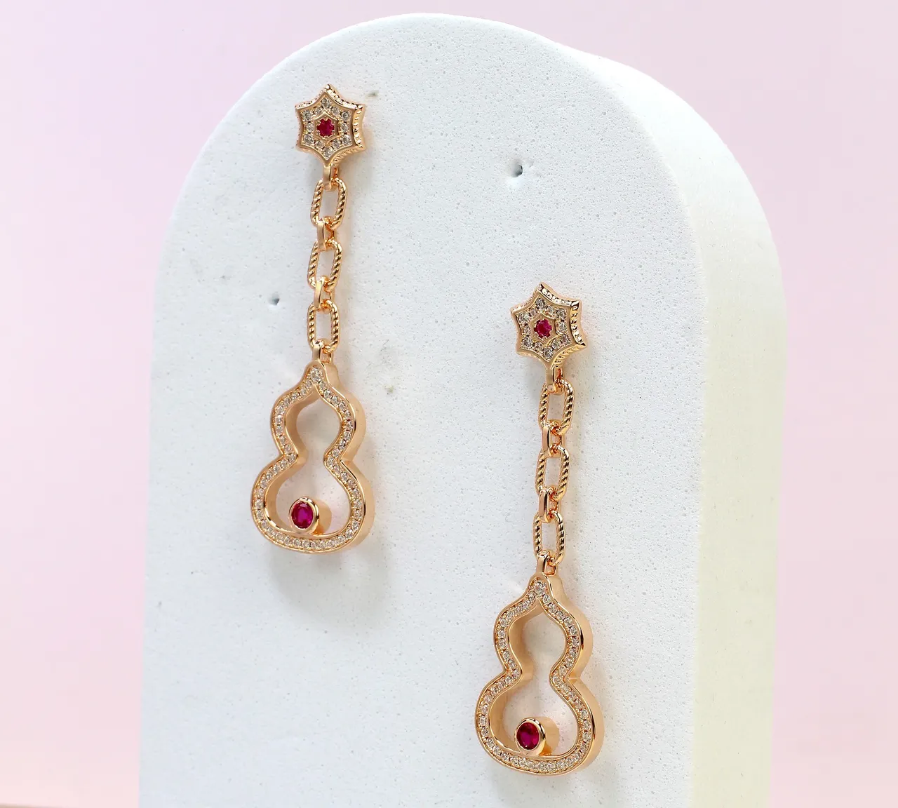 Gold Red Gourd-Shaped Star-Top Earrings 5
