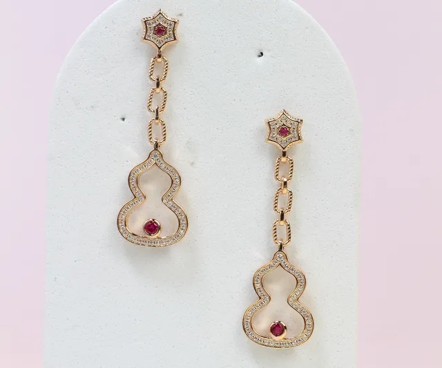 Gold Red Gourd-Shaped Star-Top Earrings 8