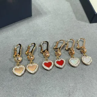 Gold Red Heart-Shaped Pavé-Crystal Border Earrings