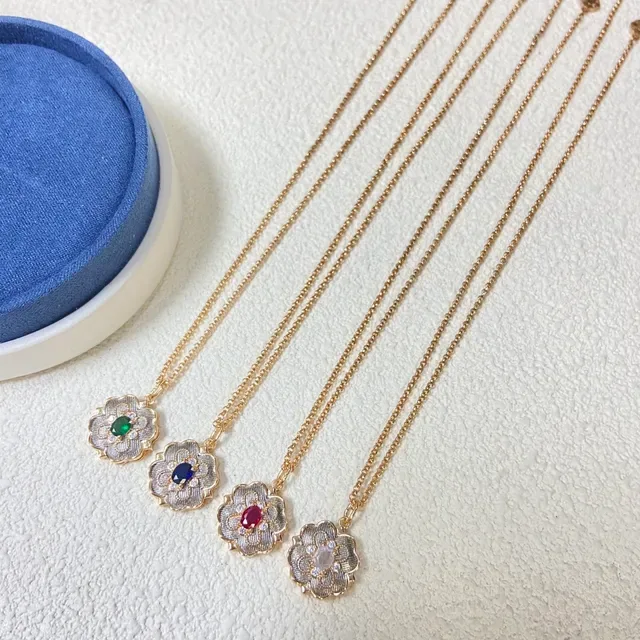 Gold Silver Floral Locket Textured Center Necklace 2