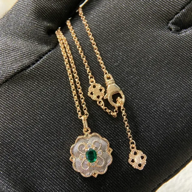 Gold Silver Floral Locket Textured Center Necklace 4
