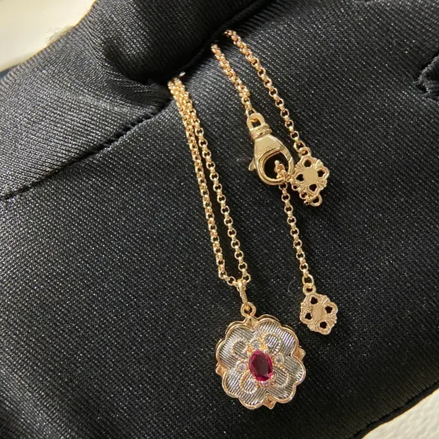 Gold Silver Floral Locket Textured Center Necklace 5
