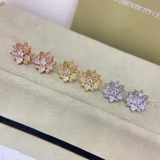 Gold Silver Floral Petal Silhouette Pavé Crystal Setting Earrings
