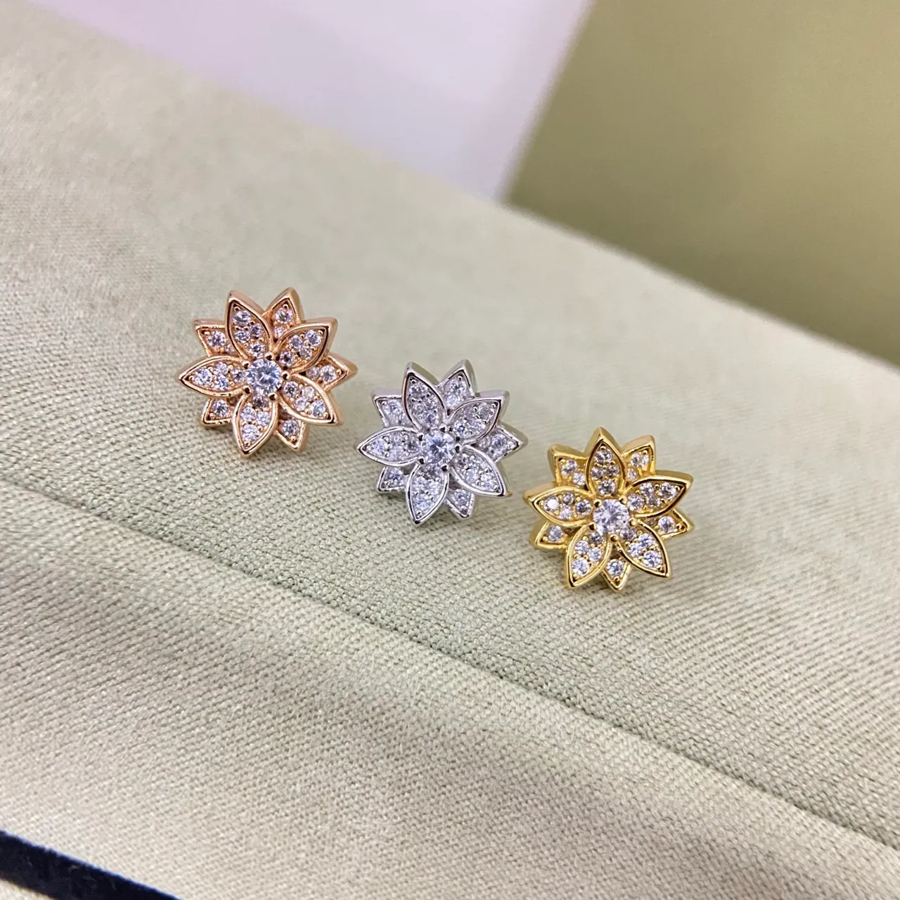Gold Silver Floral Petal Silhouette Pavé Crystal Setting Earrings 3