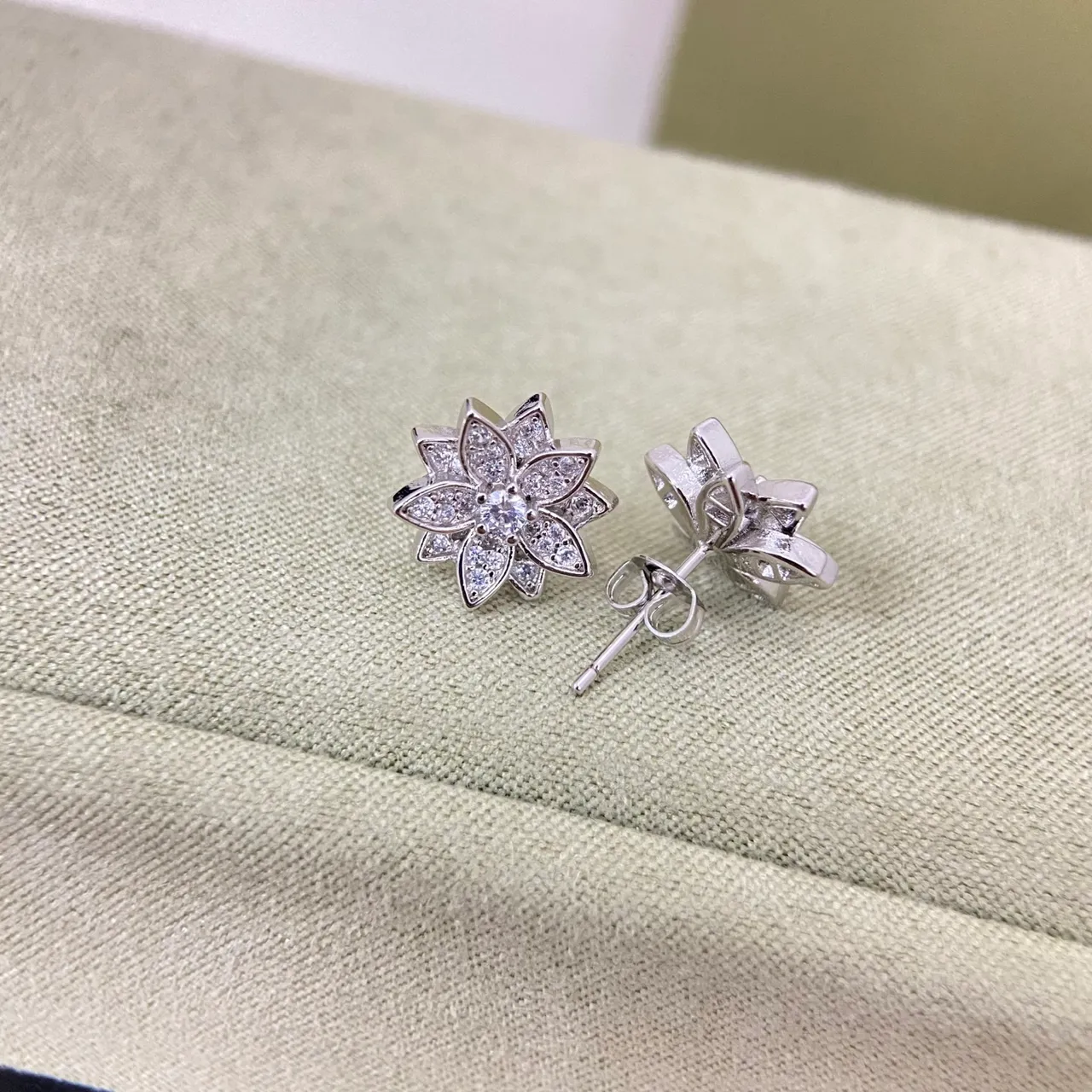 Gold Silver Floral Petal Silhouette Pavé Crystal Setting Earrings 4
