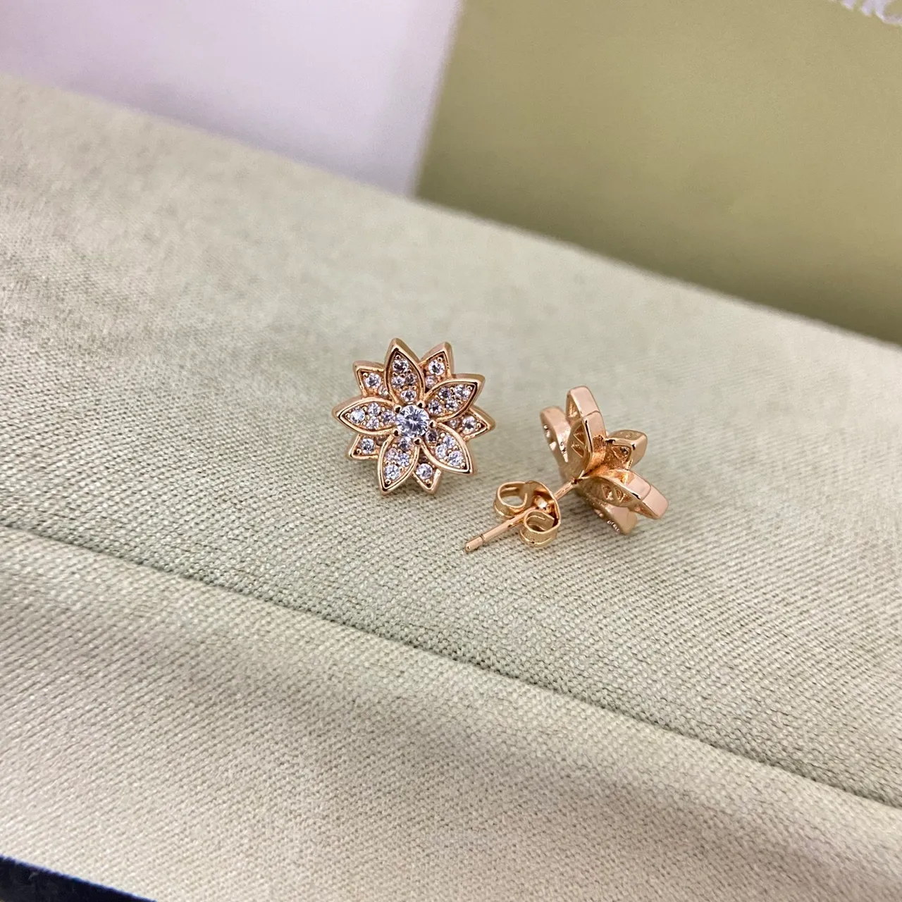 Gold Silver Floral Petal Silhouette Pavé Crystal Setting Earrings 6