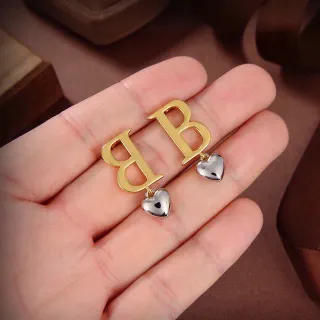 Gold Silver Initial B Heart Charm Earrings