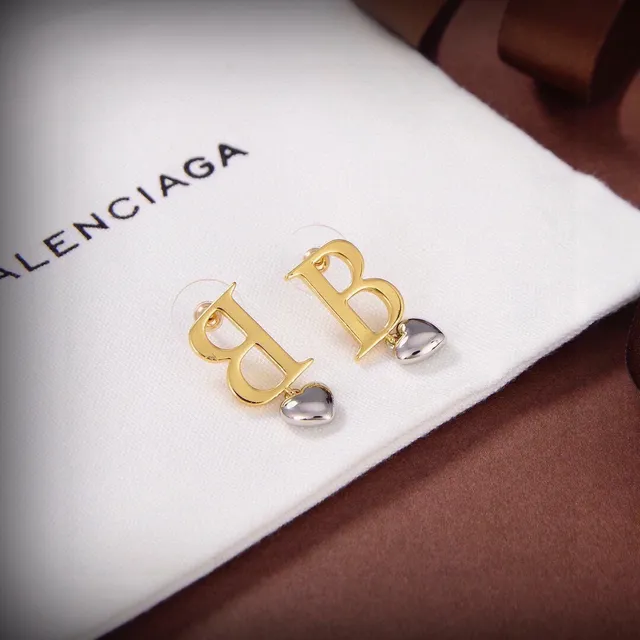 Gold Silver Initial B Heart Charm Earrings 2