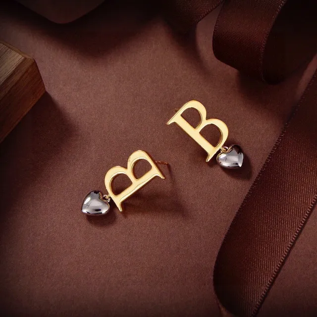 Gold Silver Initial B Heart Charm Earrings 3