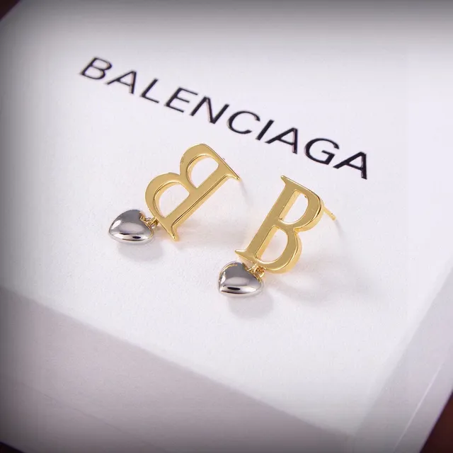 Gold Silver Initial B Heart Charm Earrings 6