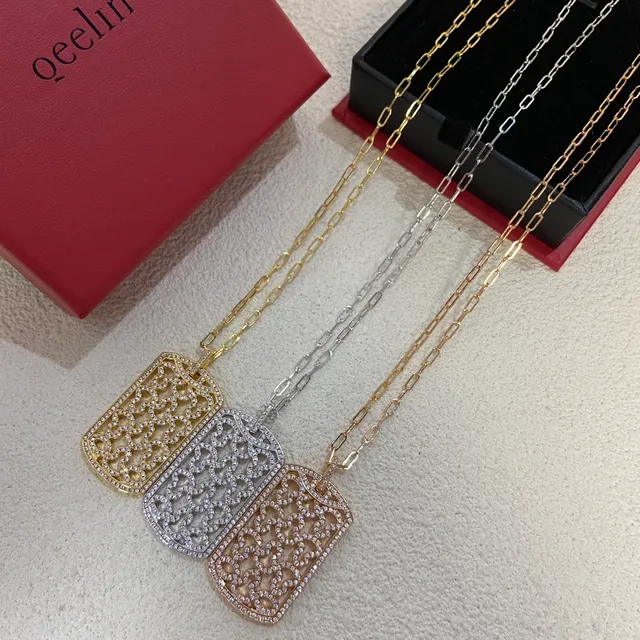 Gold Silver Pavé-Set Filigree Cutout Necklace 2