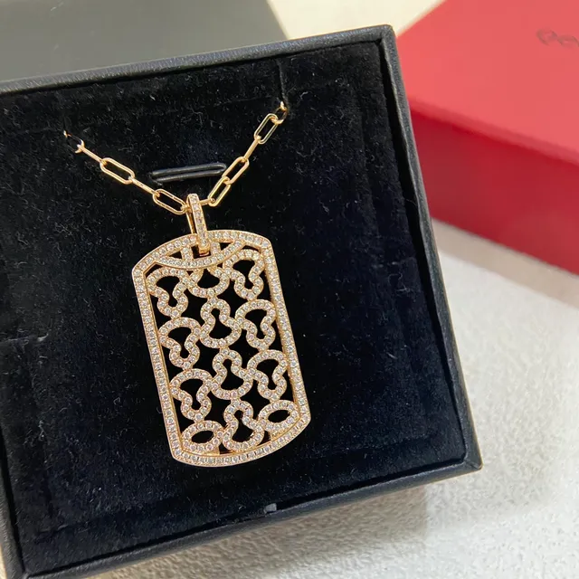 Gold Silver Pavé-Set Filigree Cutout Necklace 4