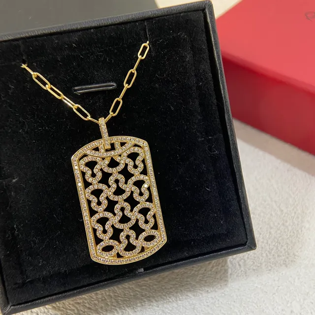 Gold Silver Pavé-Set Filigree Cutout Necklace 6