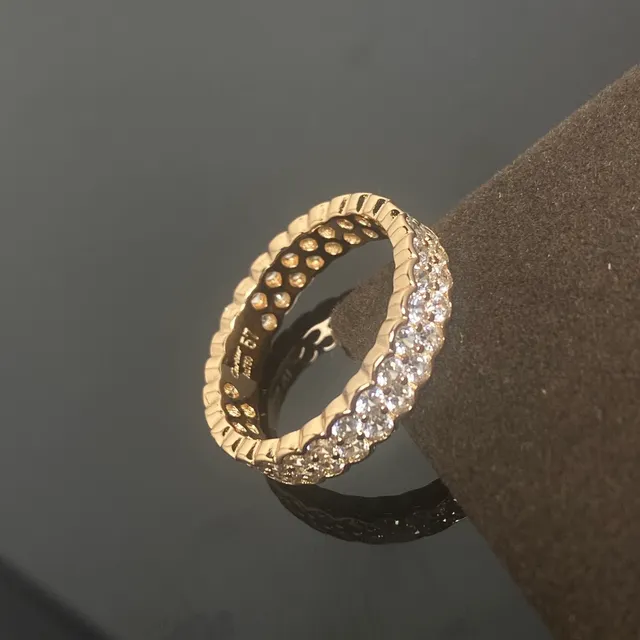 Gold Silver Pavé-Set Textured Edge Ring 2
