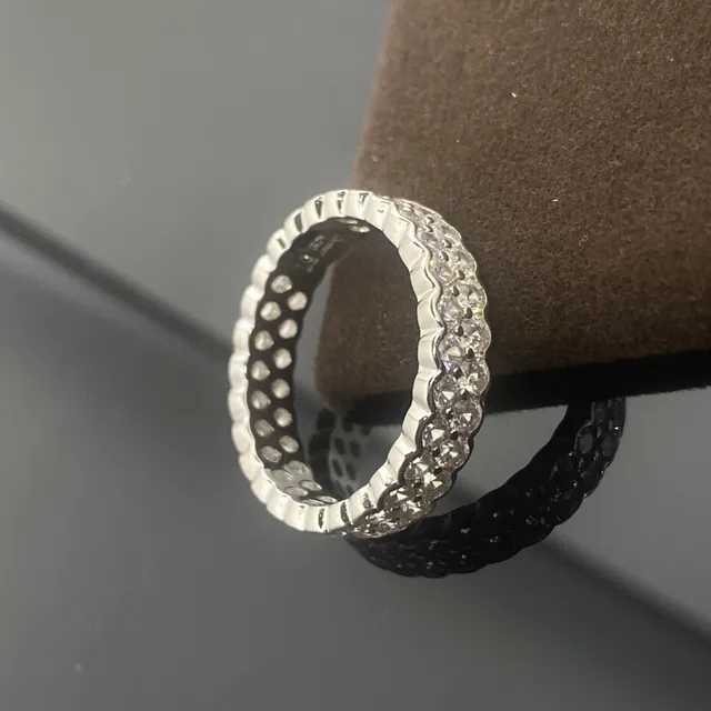 Gold Silver Pavé-Set Textured Edge Ring 3