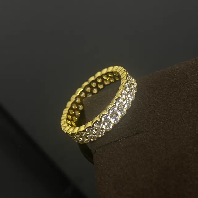 Gold Silver Pavé-Set Textured Edge Ring 4