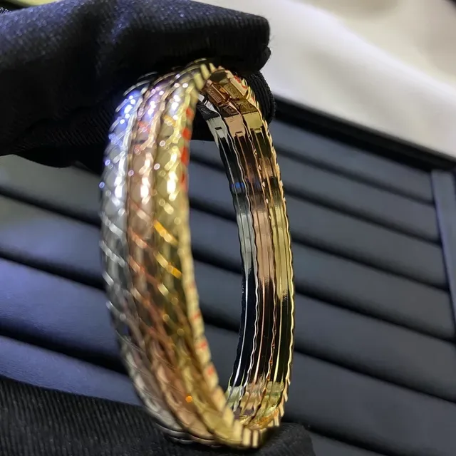 Gold Silver Quilted Diamond Pattern Rigid Bangle Bracelet 2