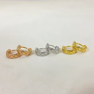 Gold Silver Quilted Texture Hinged Hoop Earrings