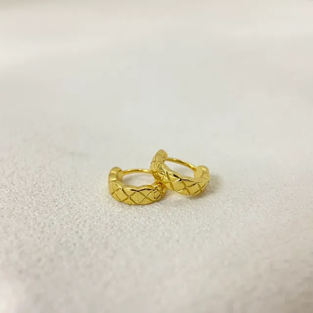 Gold Silver Quilted Texture Hinged Hoop Earrings 2