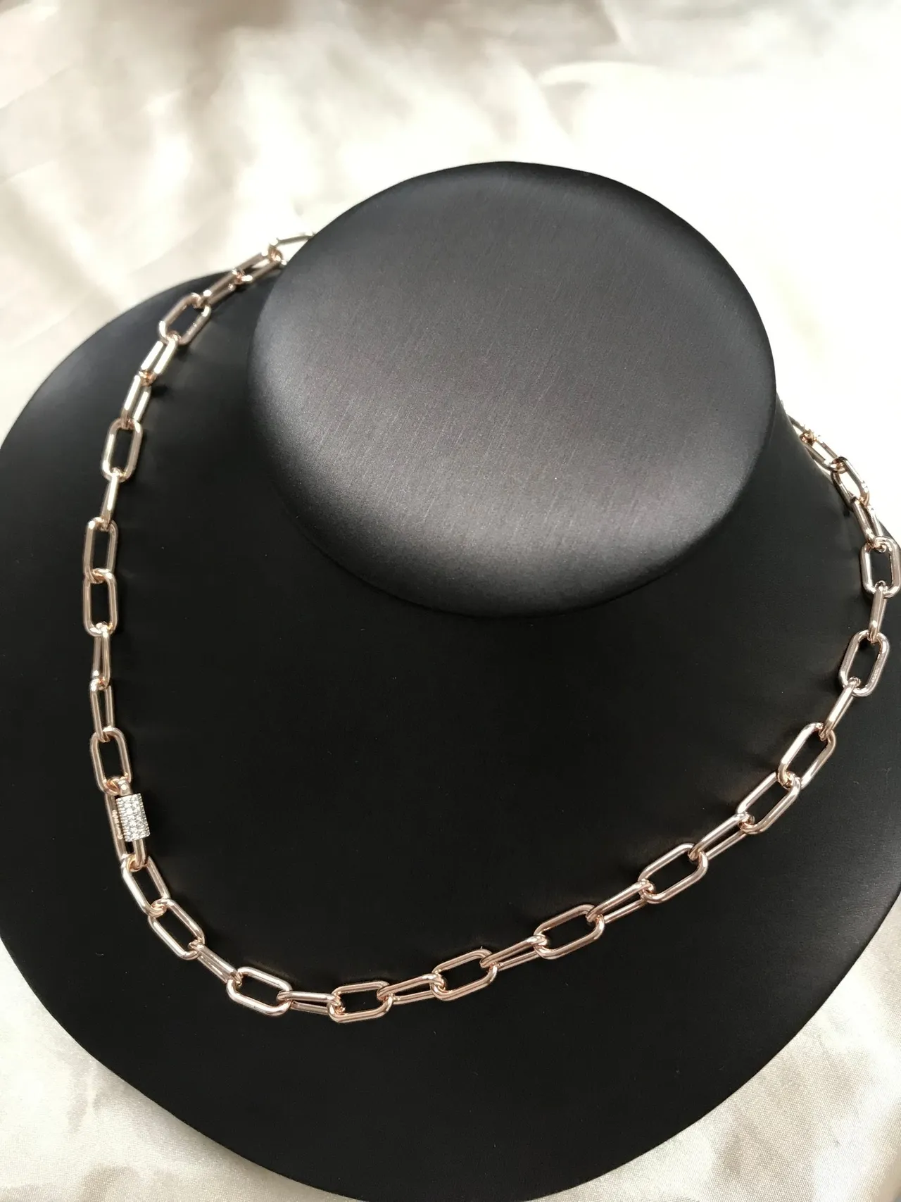 Gold Silver Rectangular Link Chain Pavé-Stone Accent Necklace 6