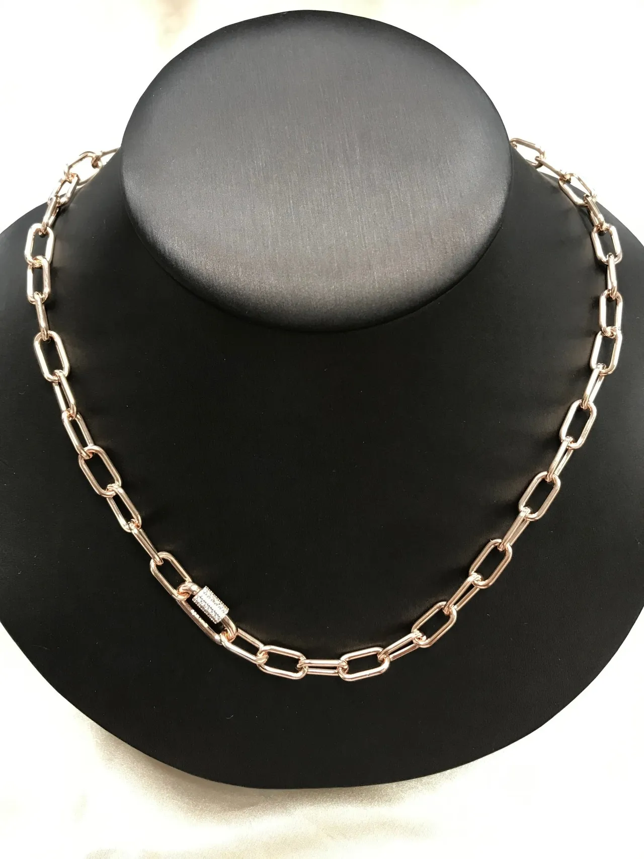 Gold Silver Rectangular Link Chain Pavé-Stone Accent Necklace 7
