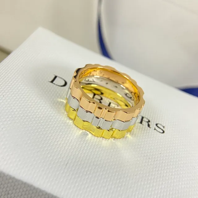 Gold Silver Ridged Band Segmented Construction Ring 2