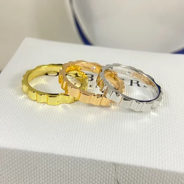 Gold Silver Ridged Band Segmented Construction Ring 3