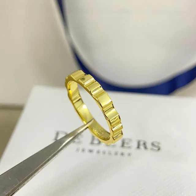 Gold Silver Ridged Band Segmented Construction Ring 5