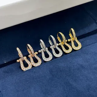 Gold Silver U-Shaped Hoop Pavé Crystal Earrings