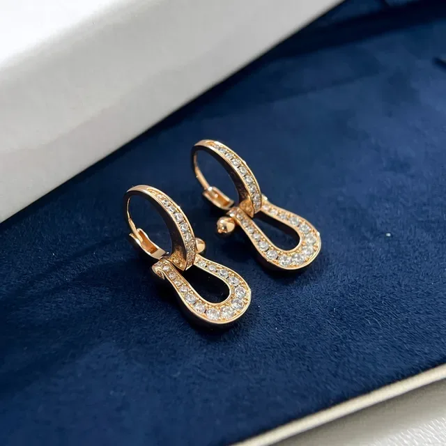 Gold Silver U-Shaped Hoop Pavé Crystal Earrings 4