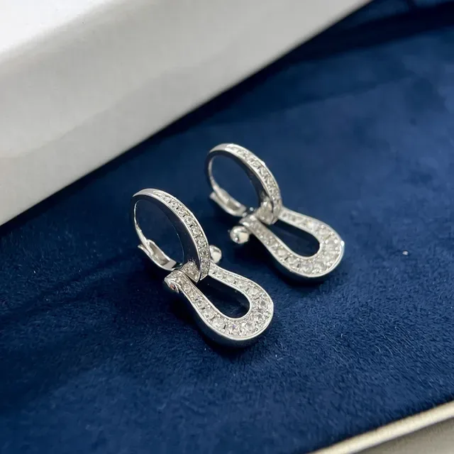 Gold Silver U-Shaped Hoop Pavé Crystal Earrings 5