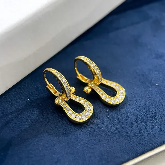 Gold Silver U-Shaped Hoop Pavé Crystal Earrings 6