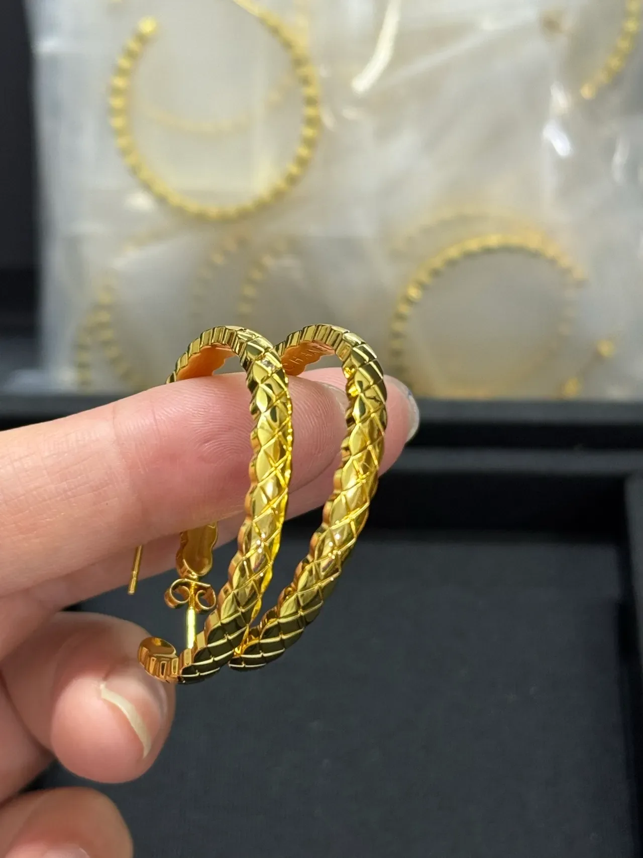 Gold Textured Geometric Hoop Earrings 5