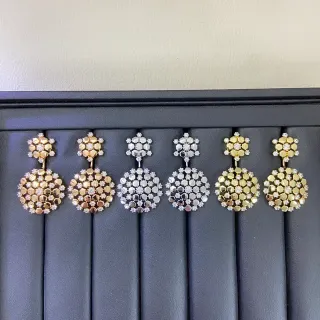Gold Tone and Silver Tone Floral Pavé Drop Earrings