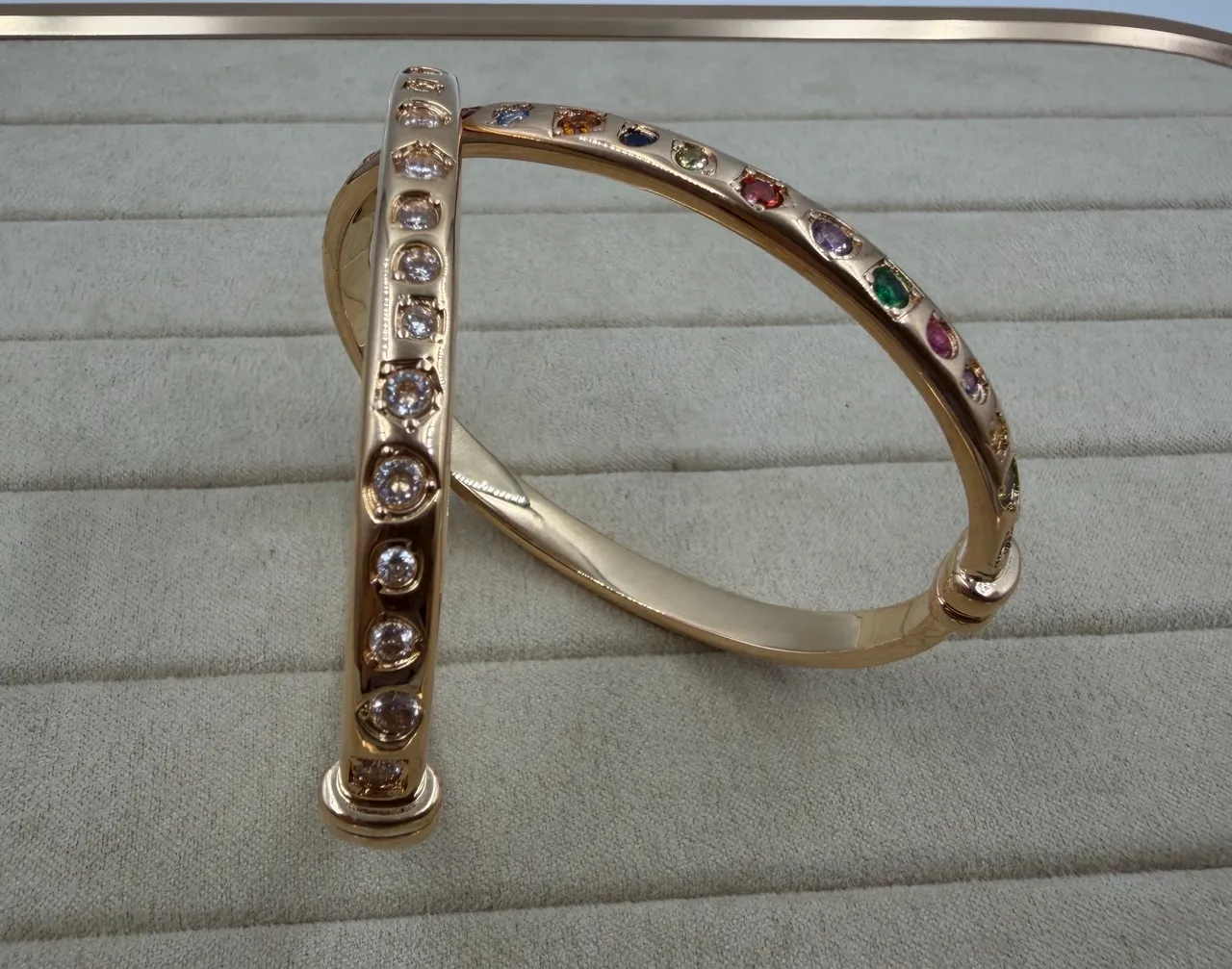 Gold-Tone Channel-Set Stone Bangle Bracelets 2