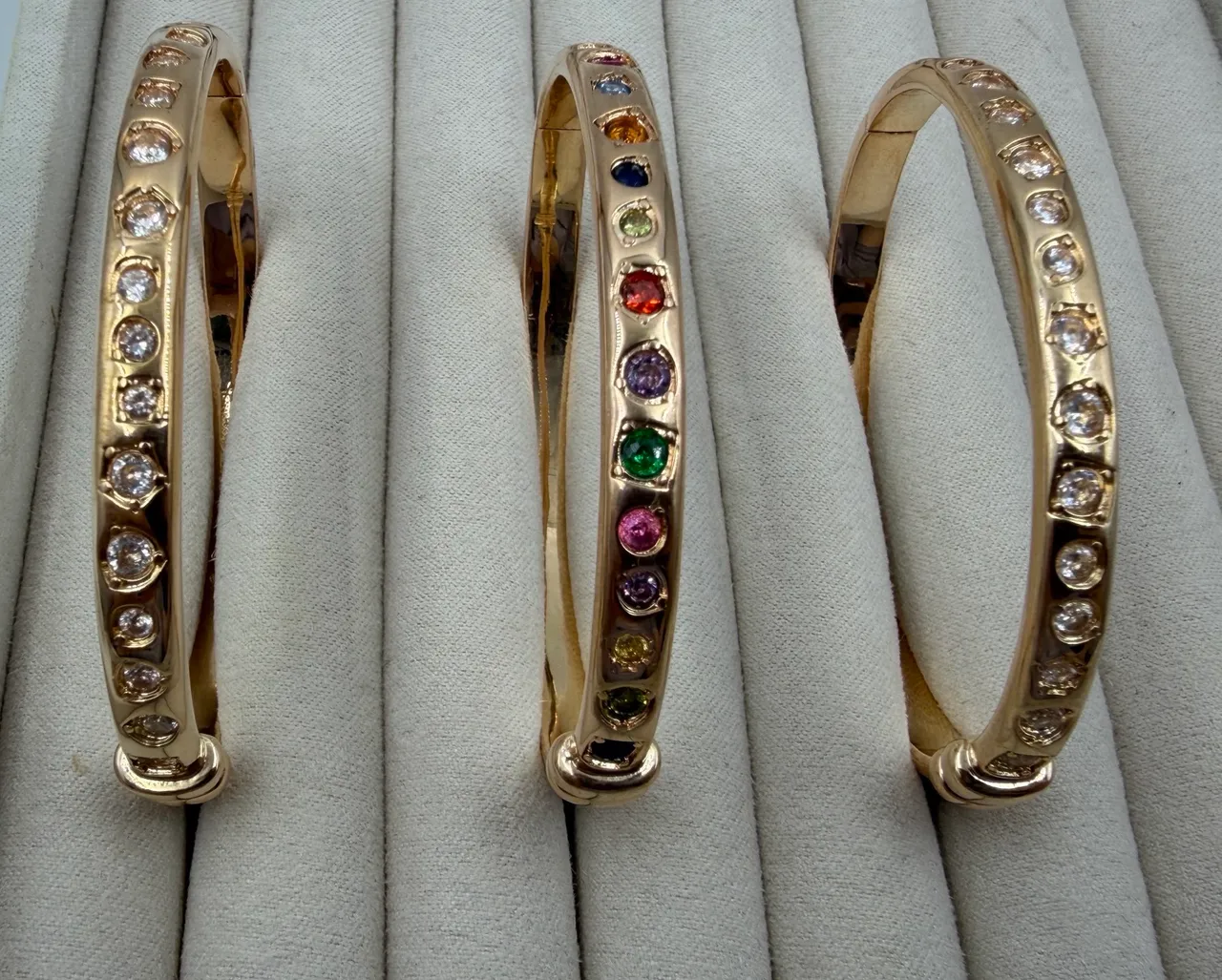 Gold-Tone Channel-Set Stone Bangle Bracelets 3