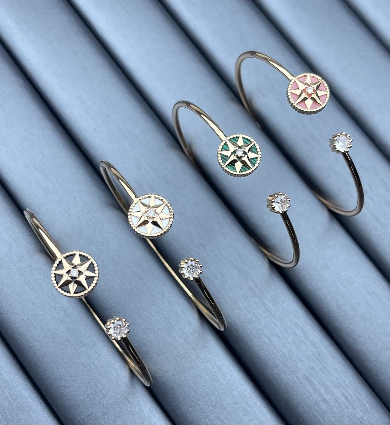 Gold-Tone Compass Rose and Solitaire Crystal Open-Cuff Bracelets 3