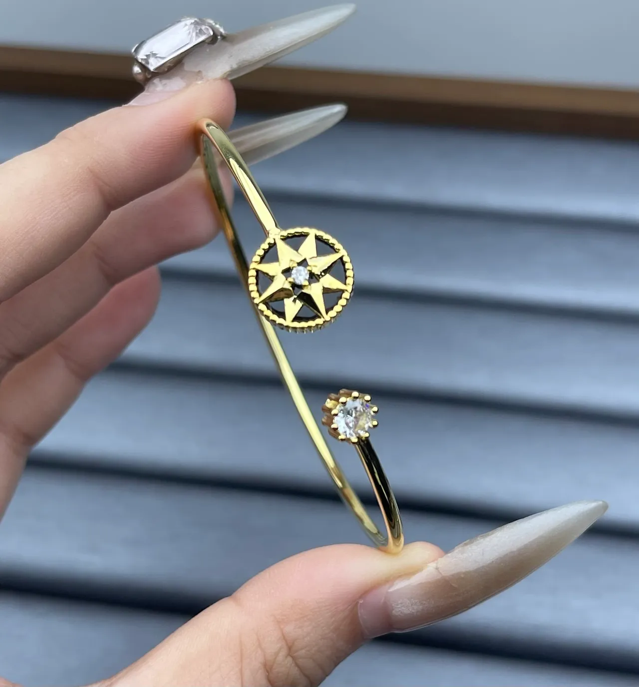 Gold-Tone Compass Rose and Solitaire Crystal Open-Cuff Bracelets 4