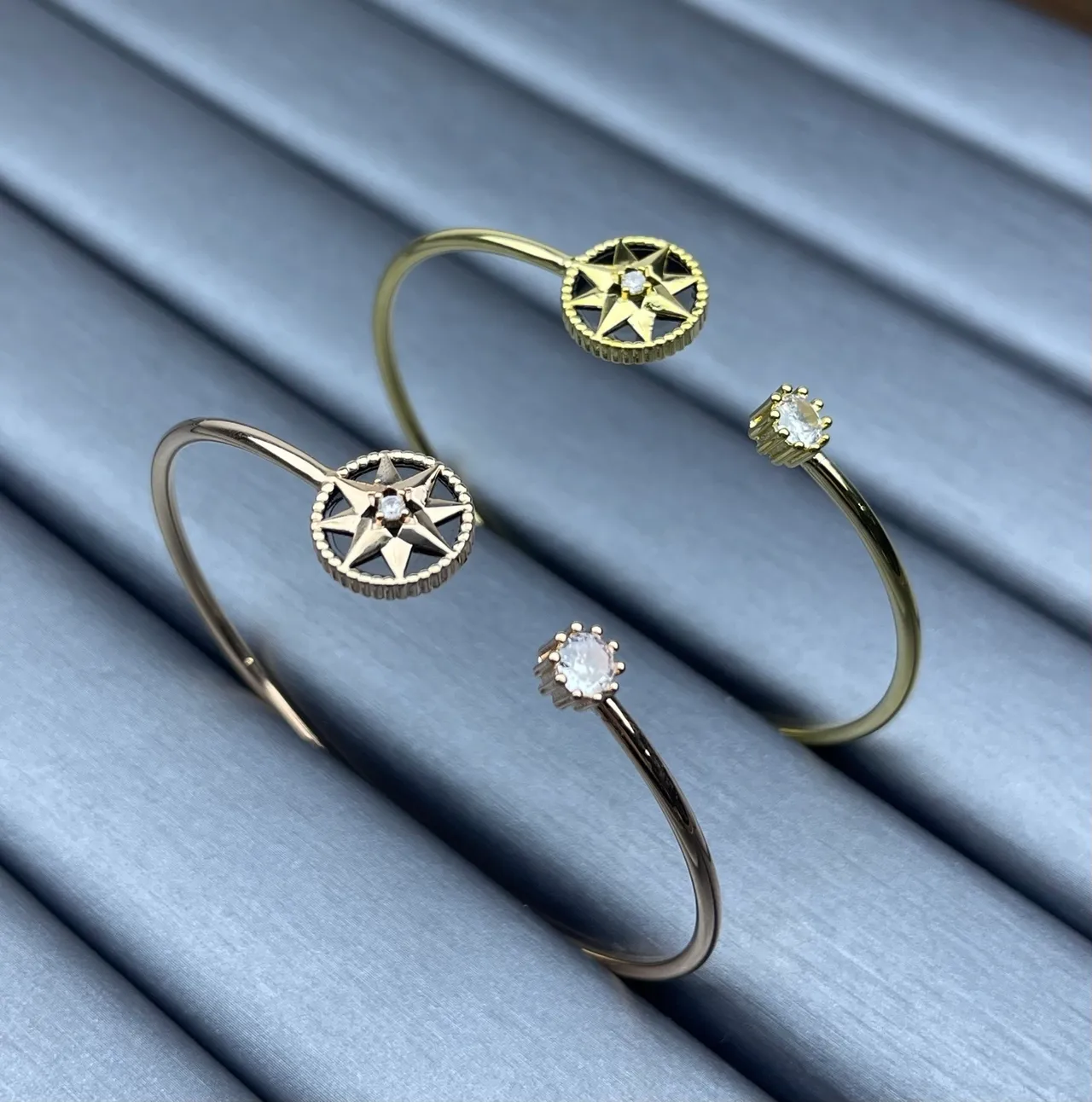Gold-Tone Compass Rose and Solitaire Crystal Open-Cuff Bracelets 6