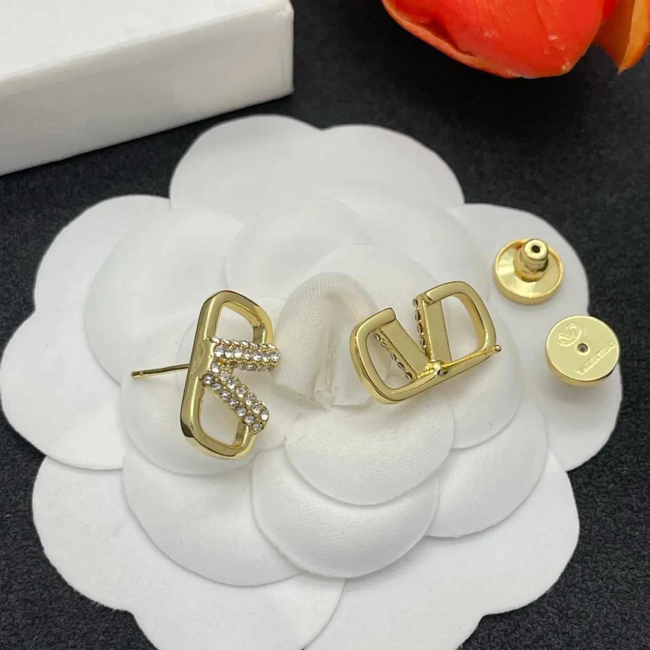 Gold-Tone Crystal V-Shaped Geometric Stud Earrings 4