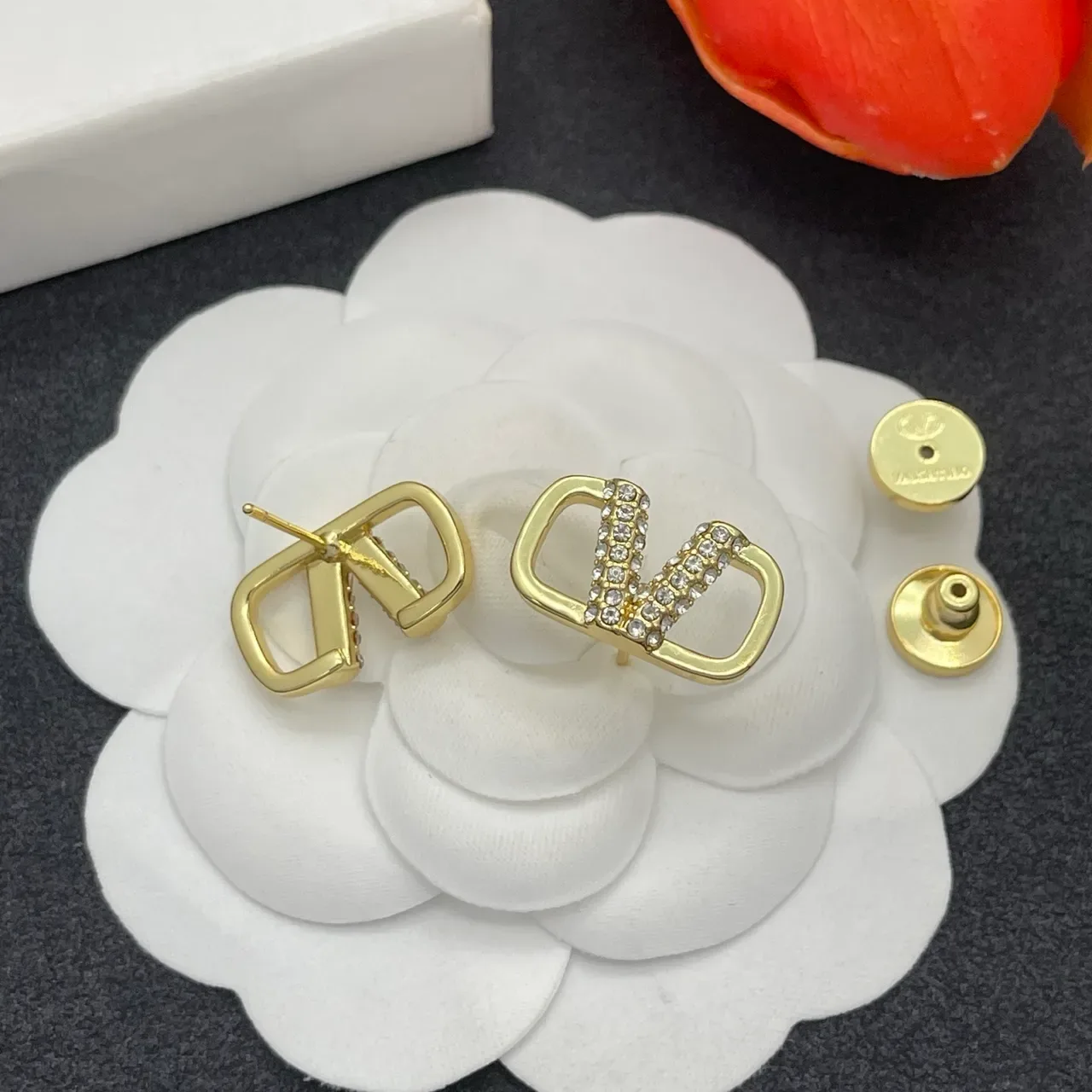 Gold-Tone Crystal V-Shaped Geometric Stud Earrings 5