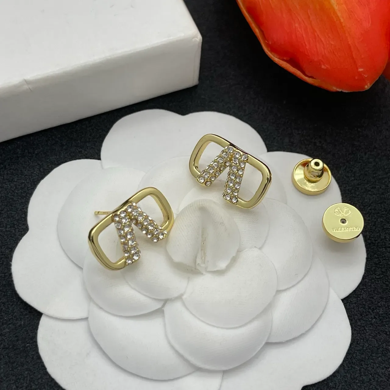 Gold-Tone Crystal V-Shaped Geometric Stud Earrings 6